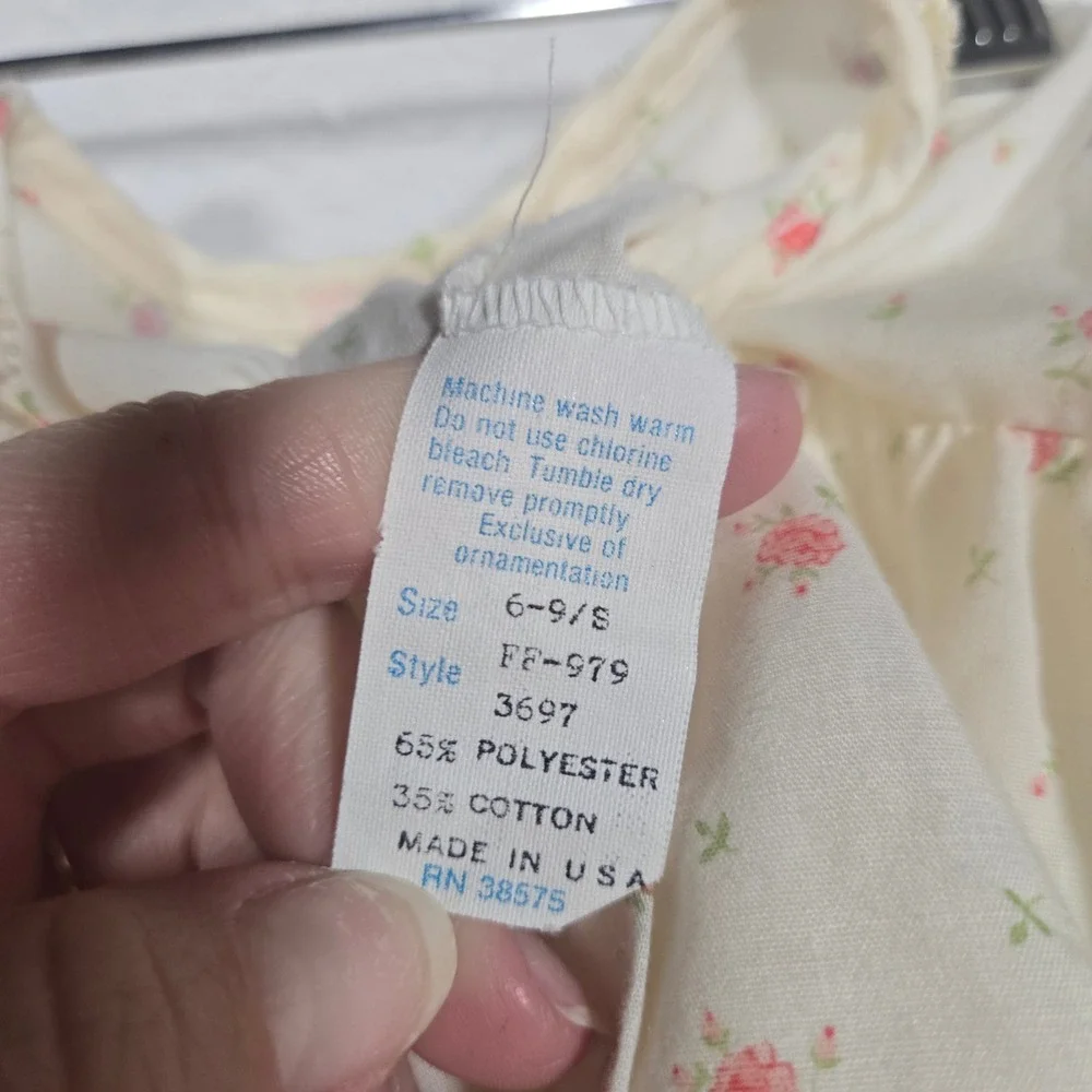 Vtg Floral Baby Dress 6-9M Cream Lace Trim USA Retro Easter‎ Church Spring